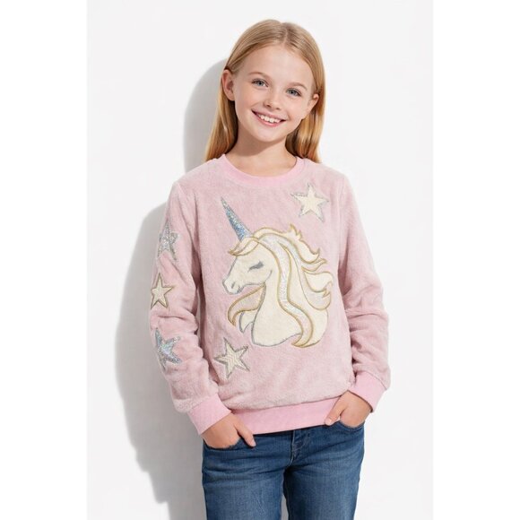 Wonder Nation Other - Wonder Nation Girls Pink Plush Long-Sleeve Unicorn Sweatshirt L 10-12 Plus